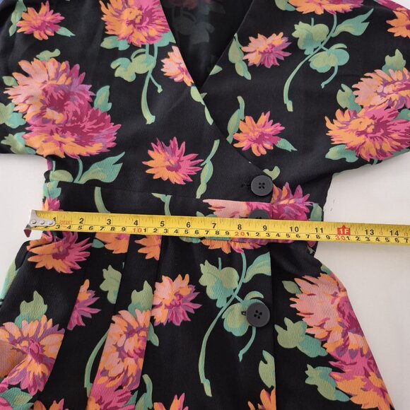 ZARA TRF Floral Mini Dress | Black with Pink & Orange Flowers | Size XS - Picture 12 of 13